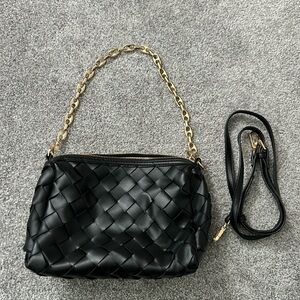 Urban Expressions Black Woven Shoulder Bag with Gold Chain